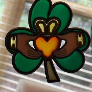 Vintage Christmas Ornament Holiday Figurine Stained Glass Shamrock Sacred Heart